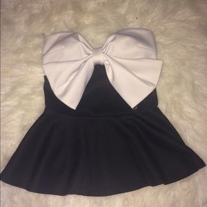 Charlotte Russe Black and White Bow Peplum Top